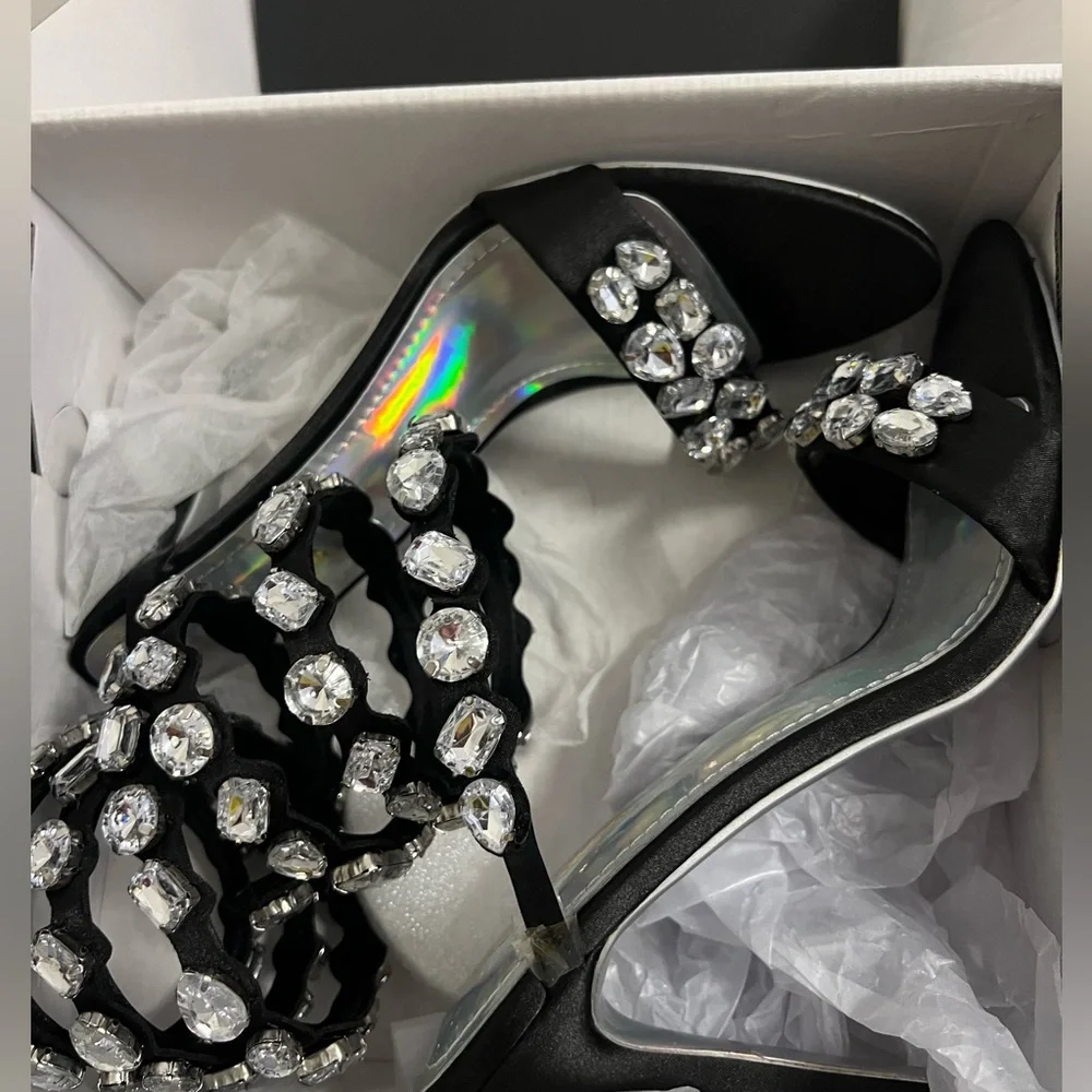 Black Crystal Embellished Women's Sandals